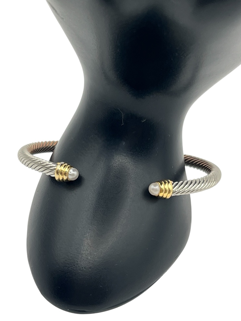Silver & gold tone twisted cuff bracelet faux pearl